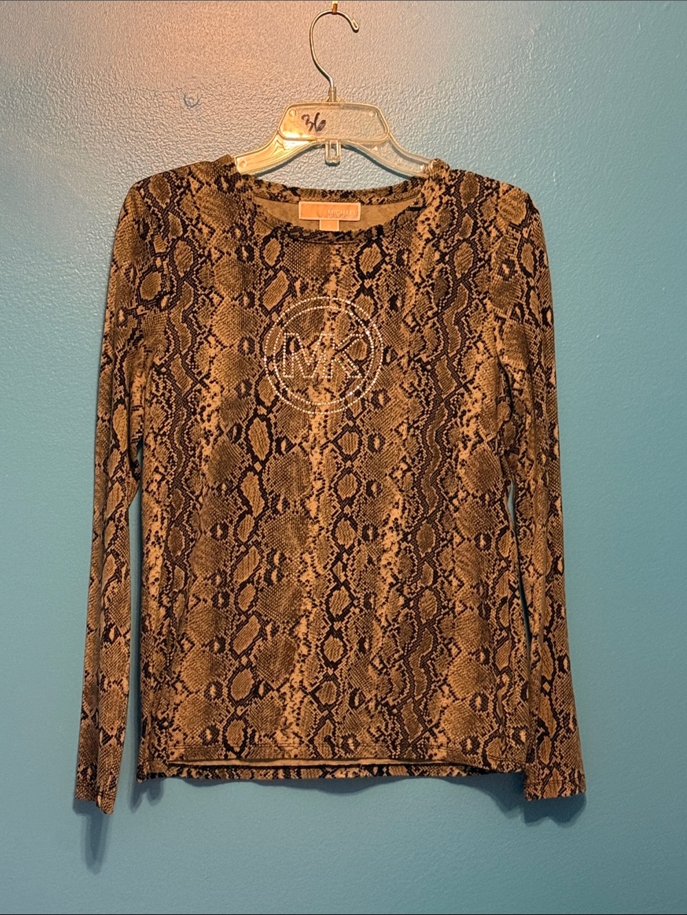 Michael Kors Python Snake Print Long Sleeve Top